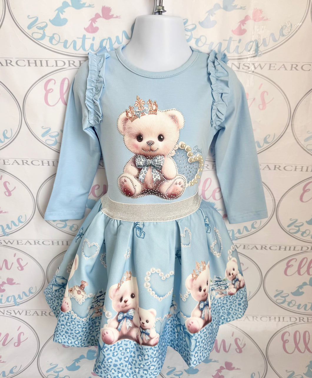 Blue Pearls and Teddies Skirt Set