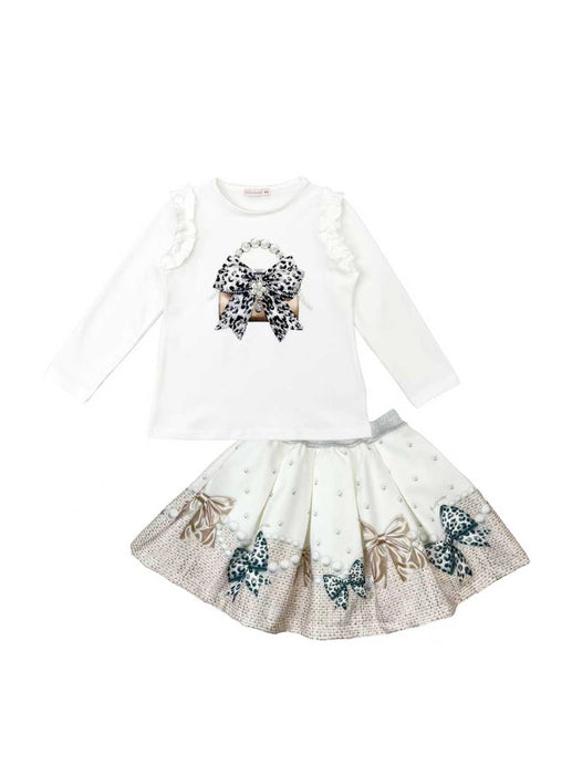 Cream Handbag and Bows Skirt Set