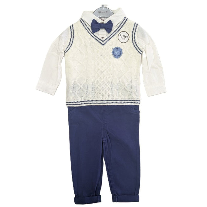 Cream Trousers, Shirt, Jumper and Bow Tie Set