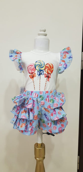 Blue Lollipops Frilly Short Set