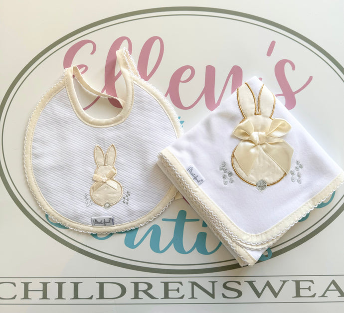 Cream Bunny Bib and Cotton Muslin Set