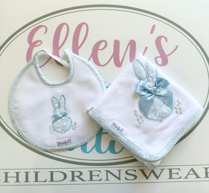 Blue Bunny Bib and Cotton Muslin Set