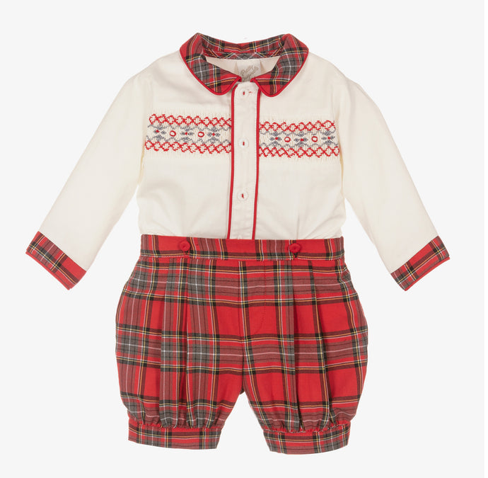 Pretty Originals Red Tartan Smocked Suit