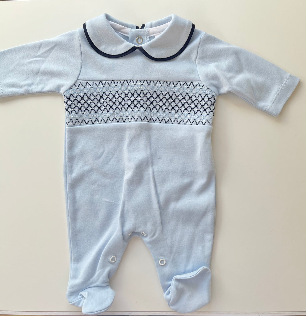 Blue Smocked Babygrow