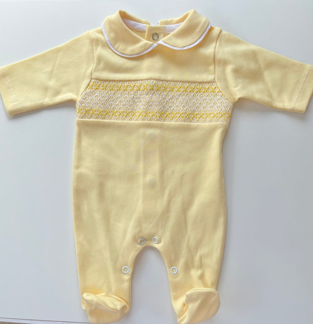 Lemon Smocked Cotton Babygrow